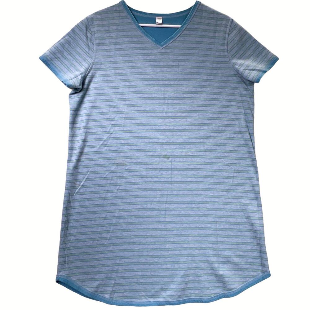 Sonoma Striped Mid Weight Short Sleeve Sleep Tee Shirt Size L Blue Gray Yellow
